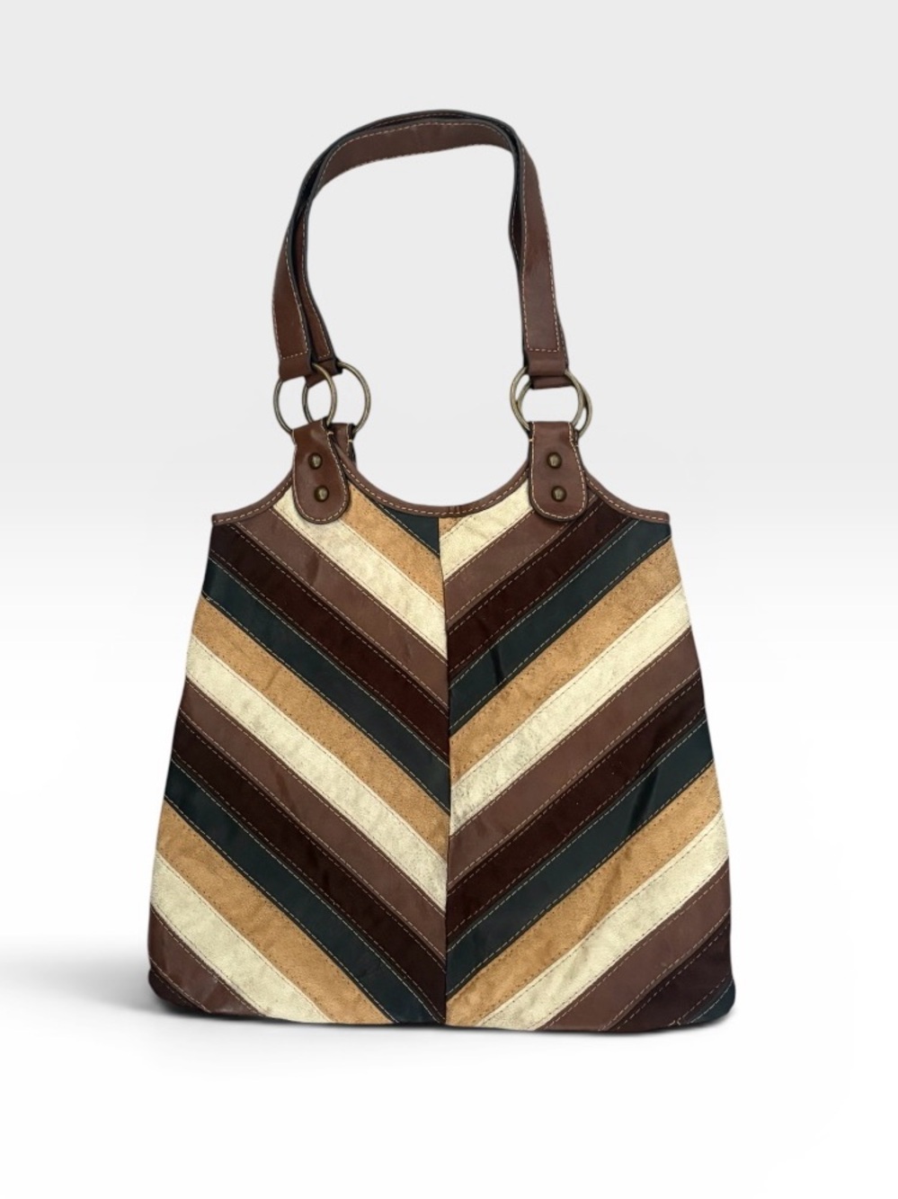liz & co 90s Y2K Boho Earthtone Patchwork Leather Shoulder Bag